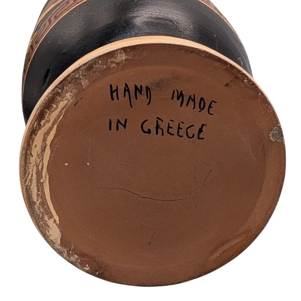 Greek Urn Vase Handmade Red Clay Pottery Grecian Warriors Double Handles SEE